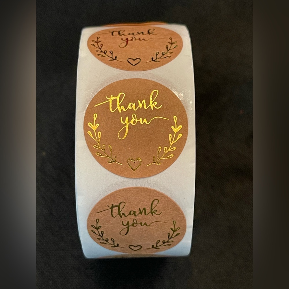 Thank You Sticker Labels 500 labels on roll. 1” Round NWT Gold on Craft